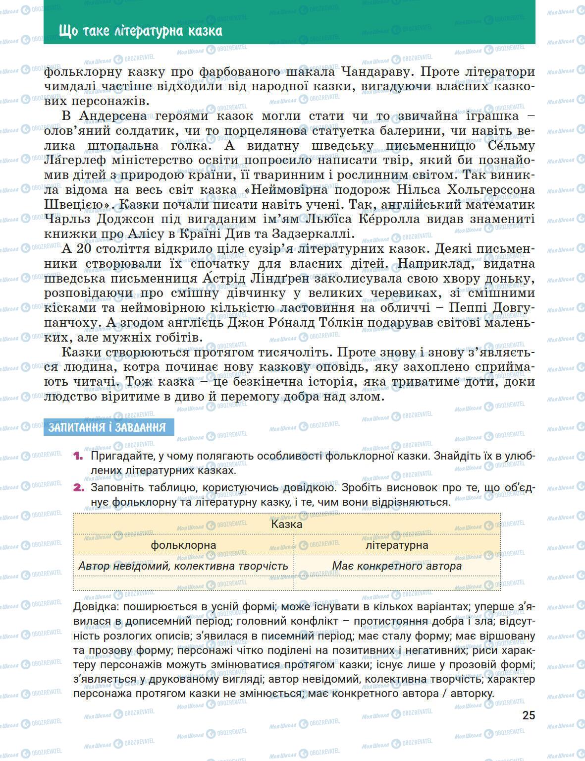 Підручники Зарубіжна література 5 клас сторінка 25