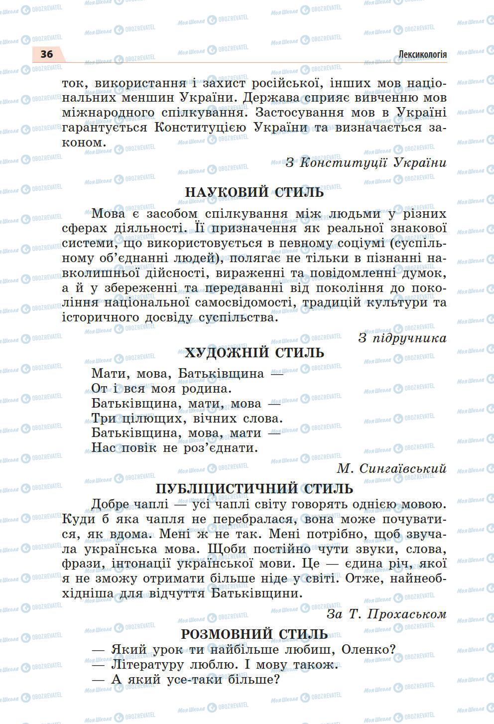 Підручники Українська мова 5 клас сторінка 36