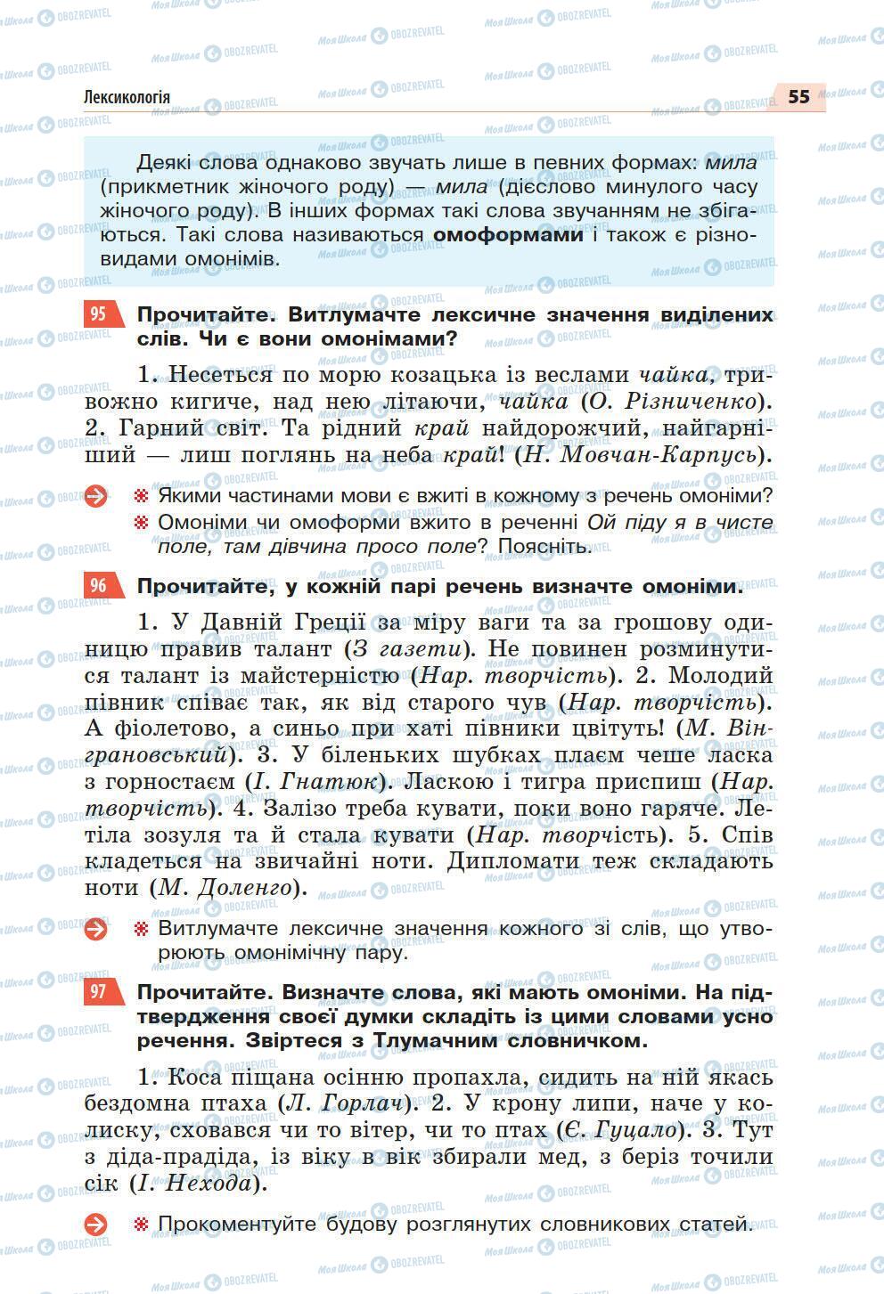 Підручники Українська мова 5 клас сторінка 55