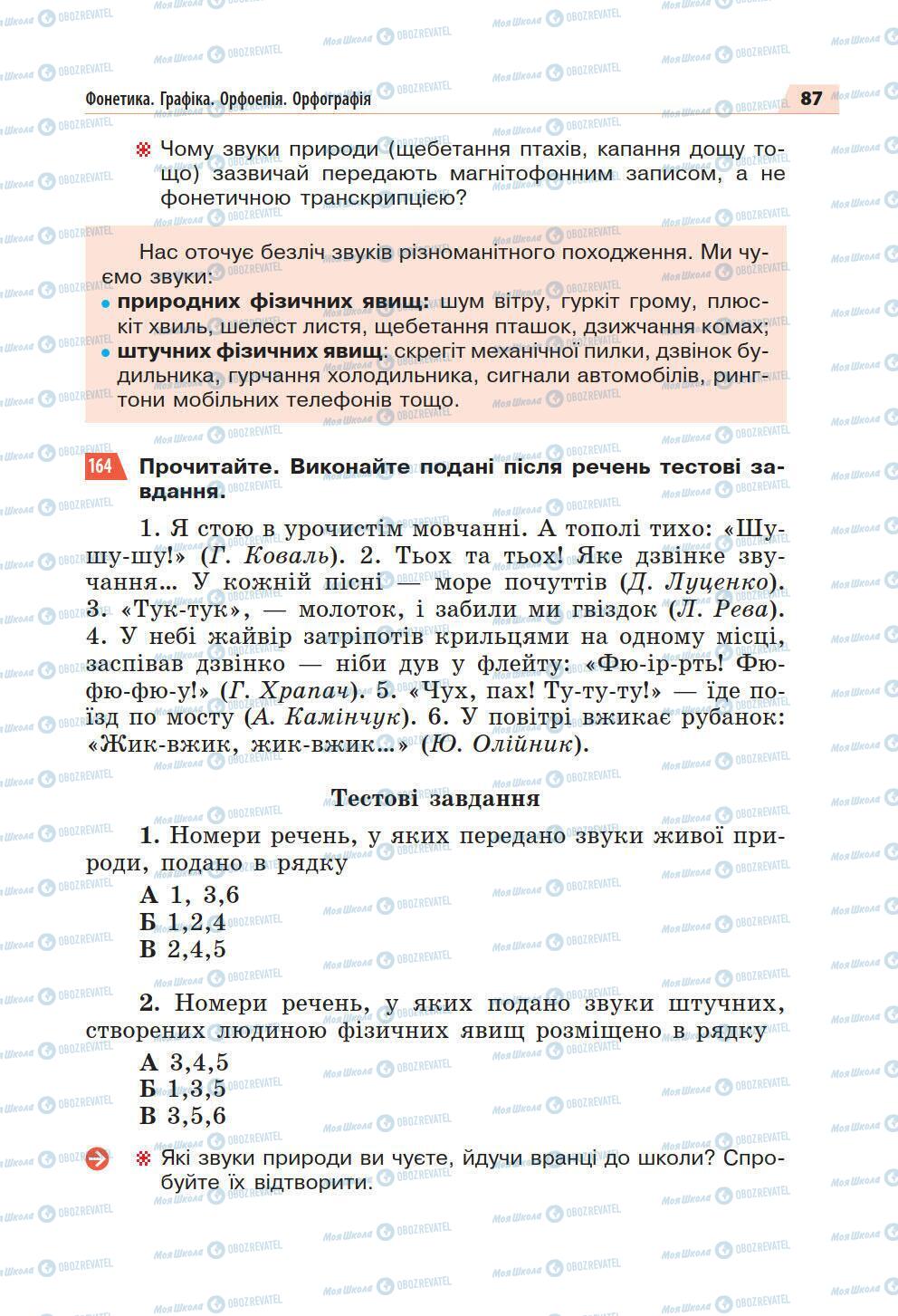 Підручники Українська мова 5 клас сторінка 87