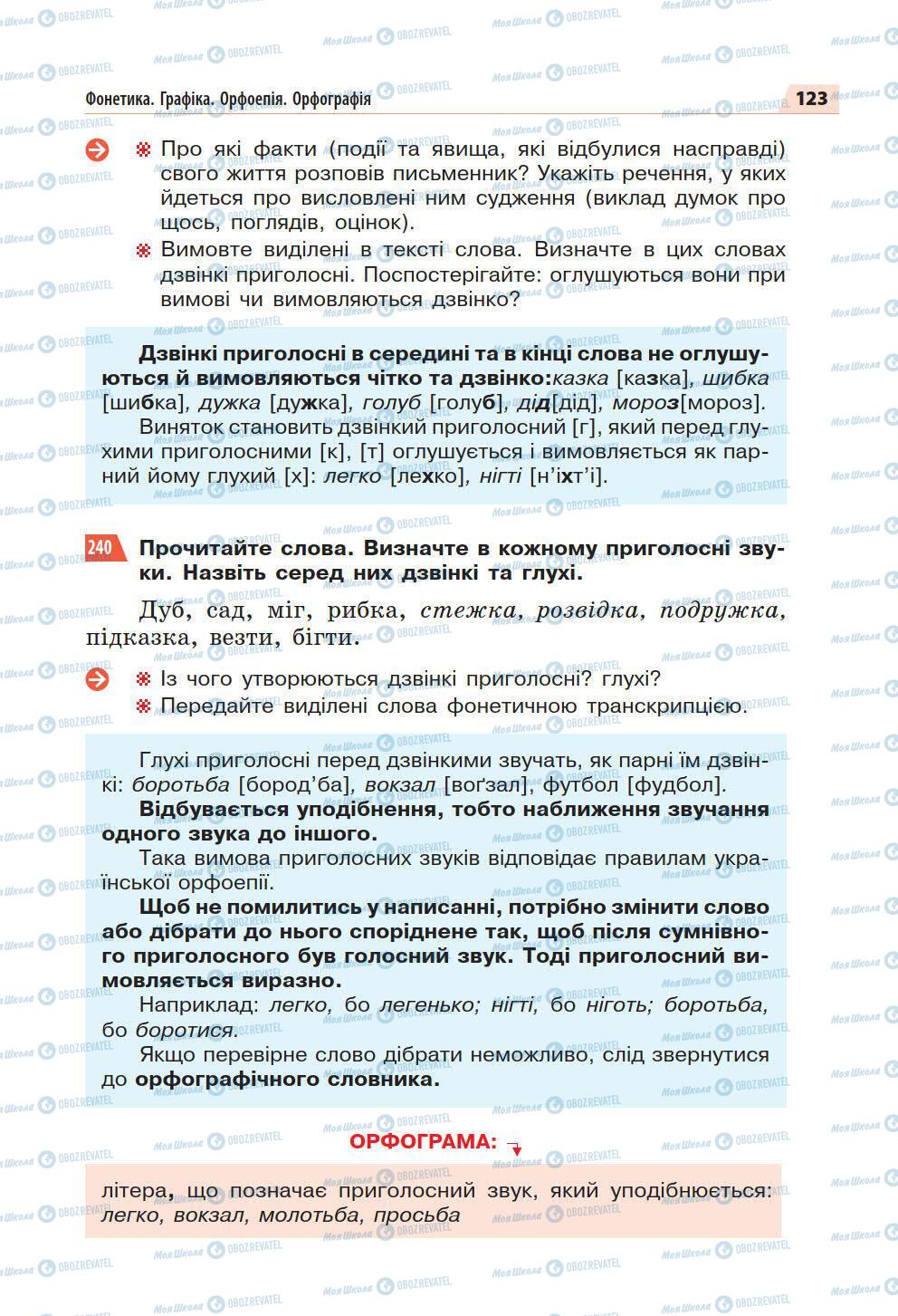 Підручники Українська мова 5 клас сторінка 123