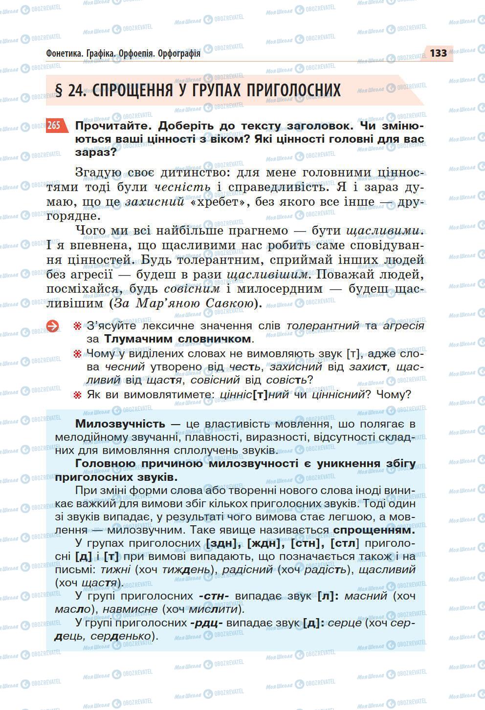 Підручники Українська мова 5 клас сторінка 133