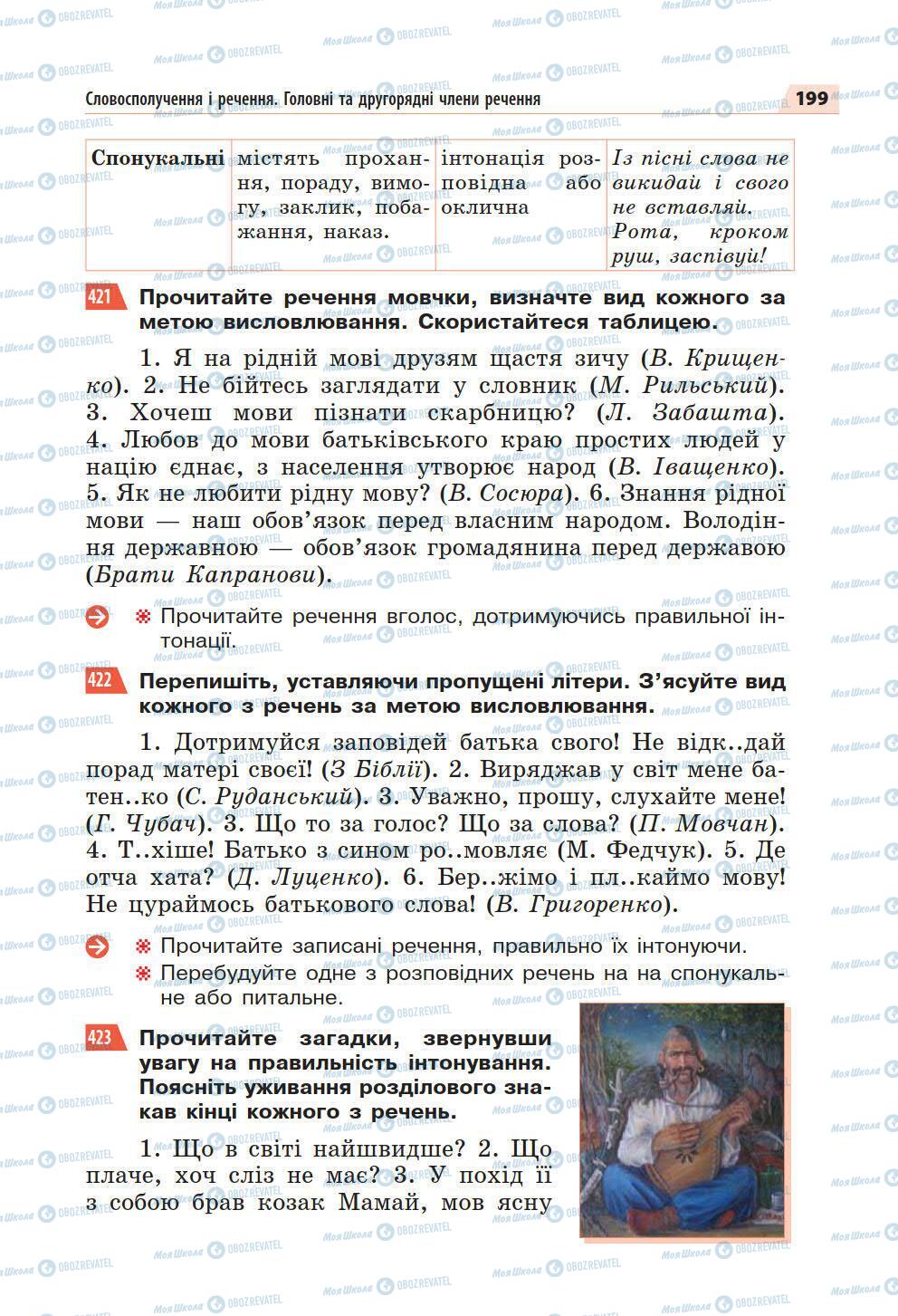 Підручники Українська мова 5 клас сторінка 199