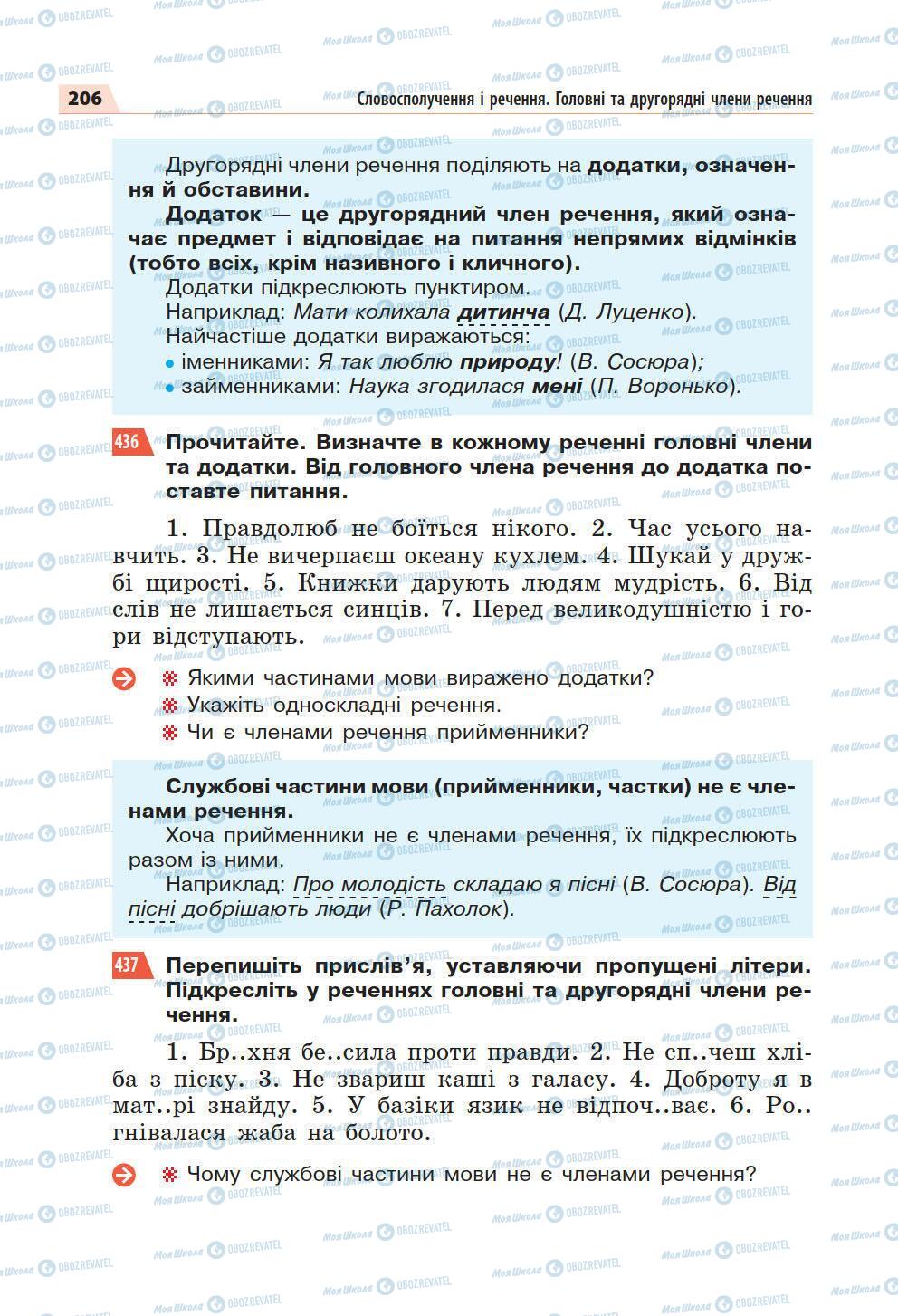 Підручники Українська мова 5 клас сторінка 206