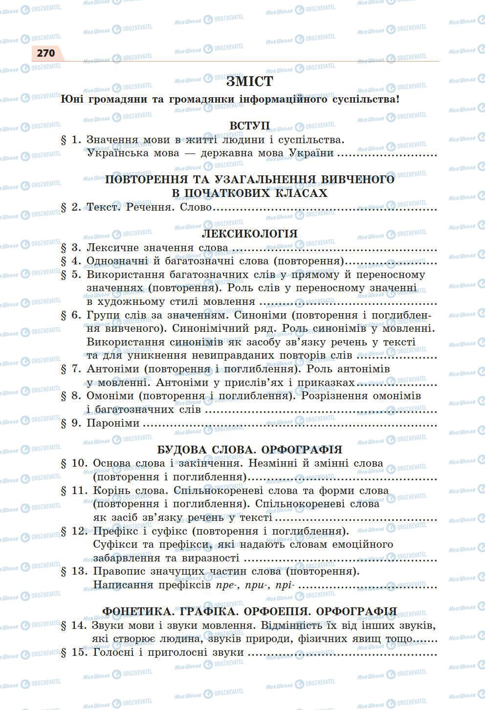 Підручники Українська мова 5 клас сторінка 270