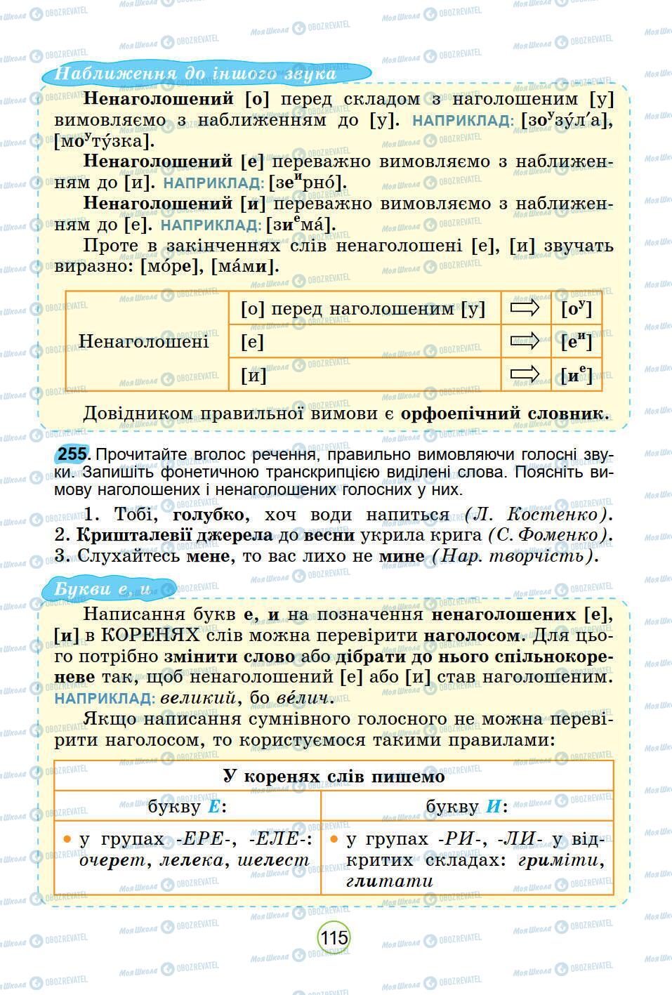 Підручники Українська мова 5 клас сторінка 115