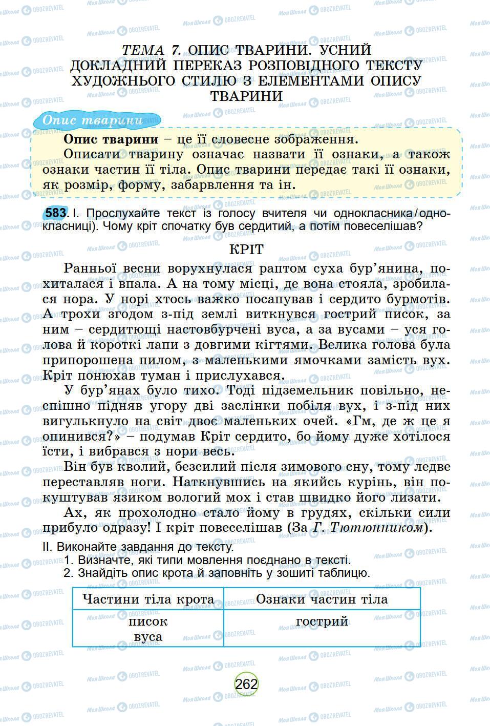 Підручники Українська мова 5 клас сторінка 262