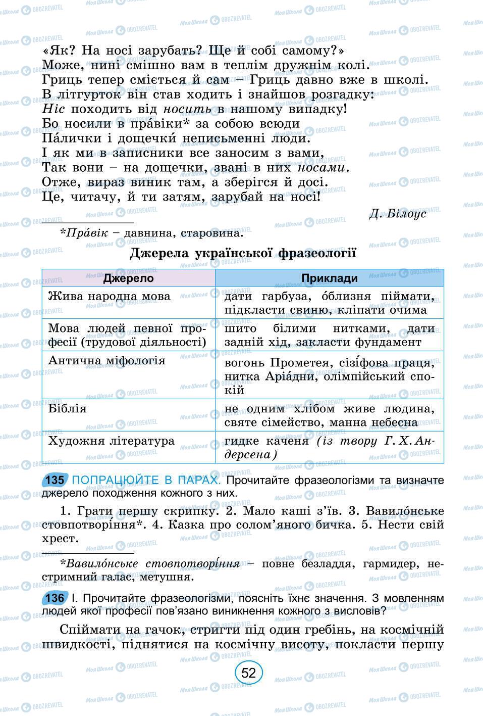 Підручники Українська мова 6 клас сторінка 52