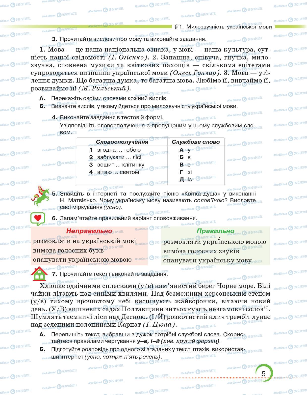 Підручники Українська мова 6 клас сторінка 5