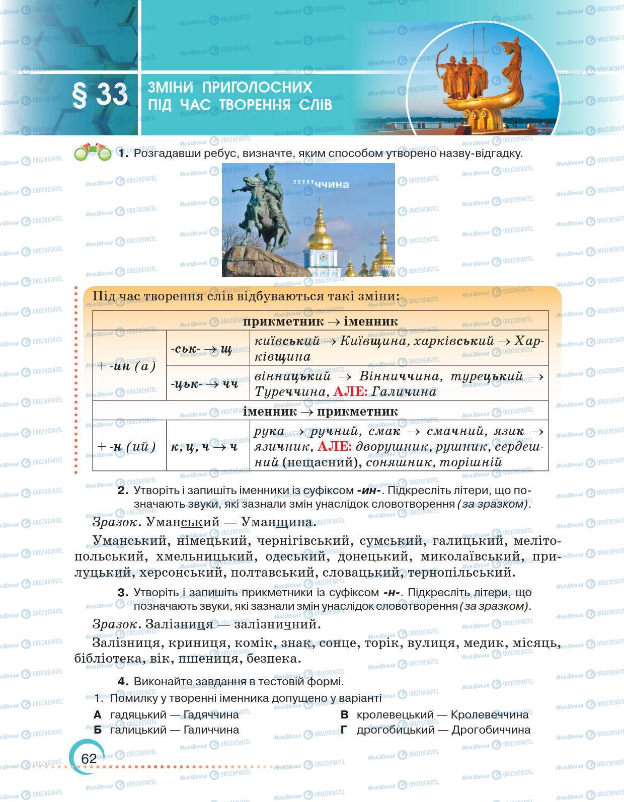 Підручники Українська мова 6 клас сторінка 62