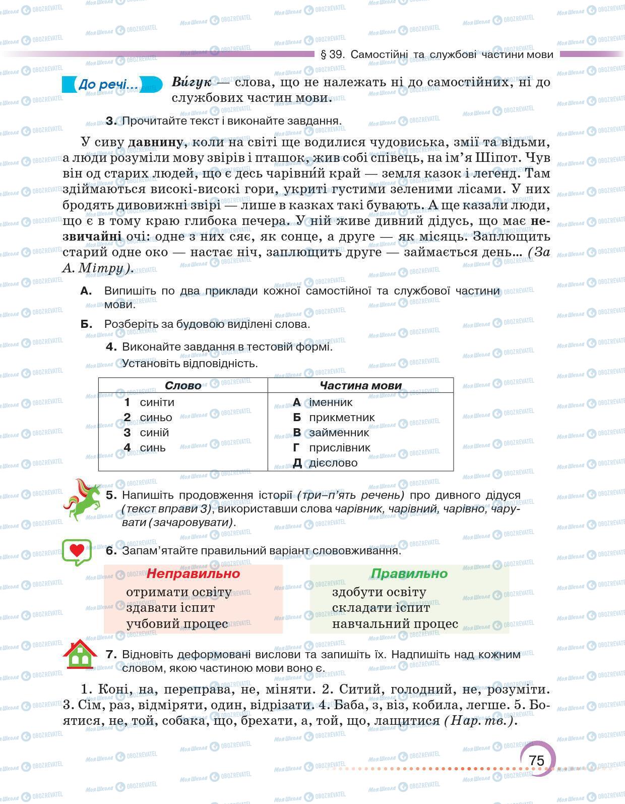 Учебники Укр мова 6 класс страница 75