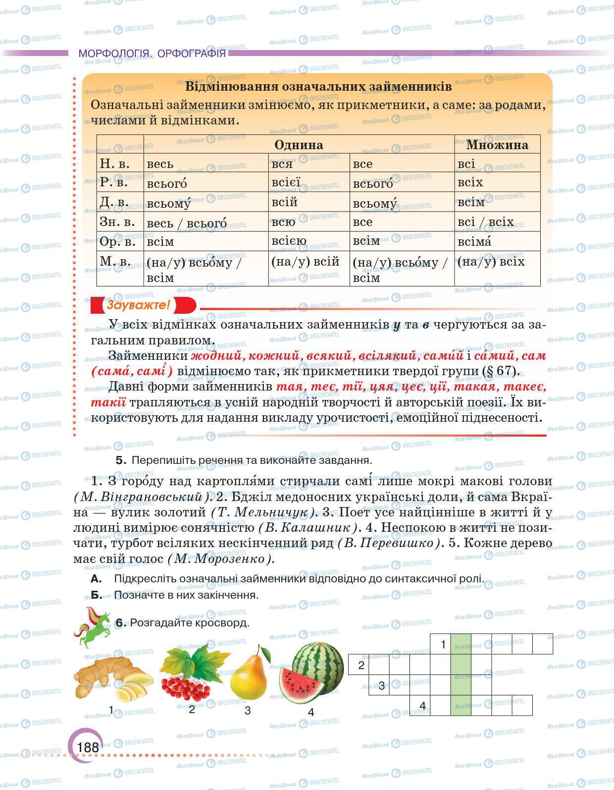 Учебники Укр мова 6 класс страница 188
