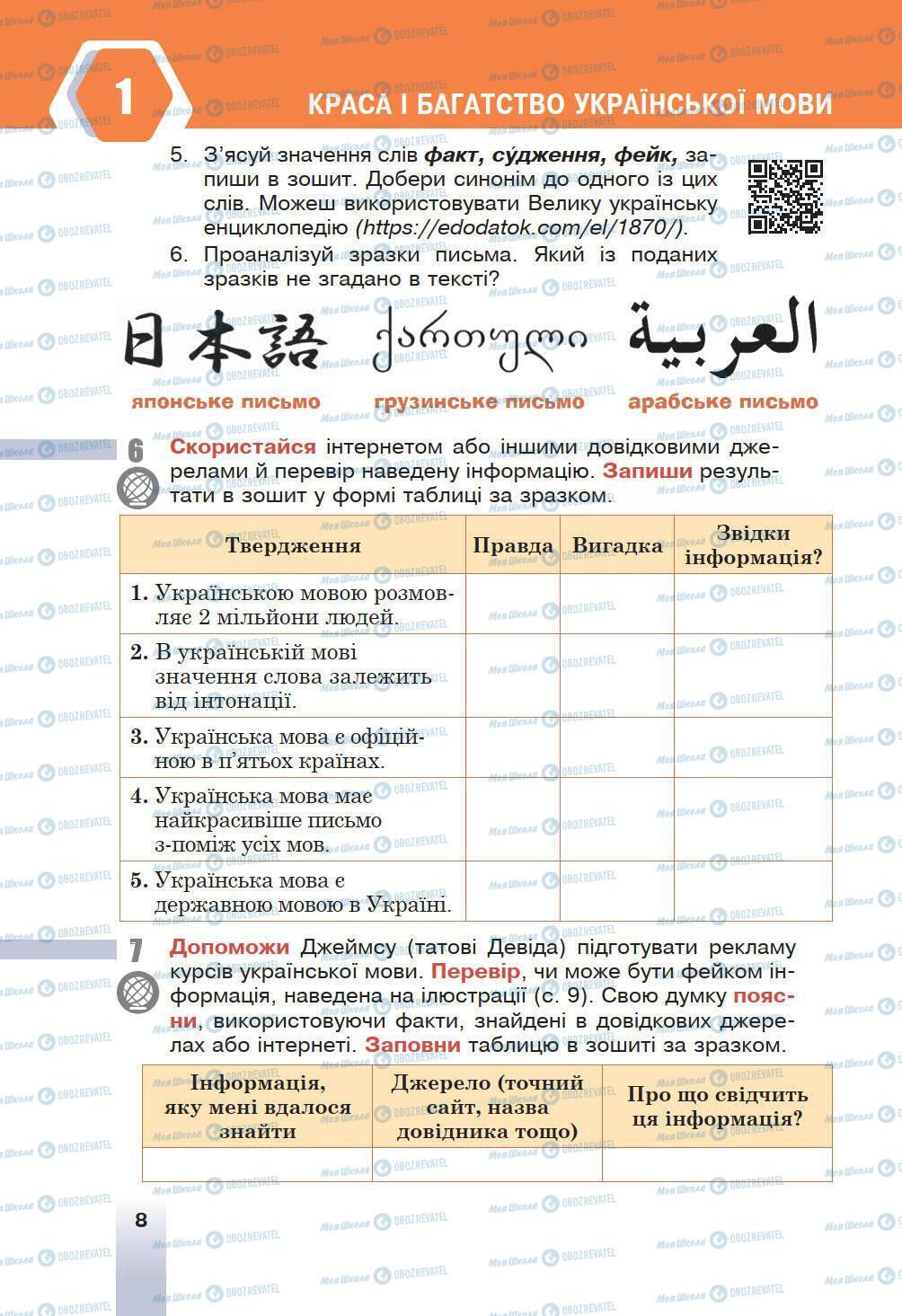 Підручники Українська мова 6 клас сторінка 8