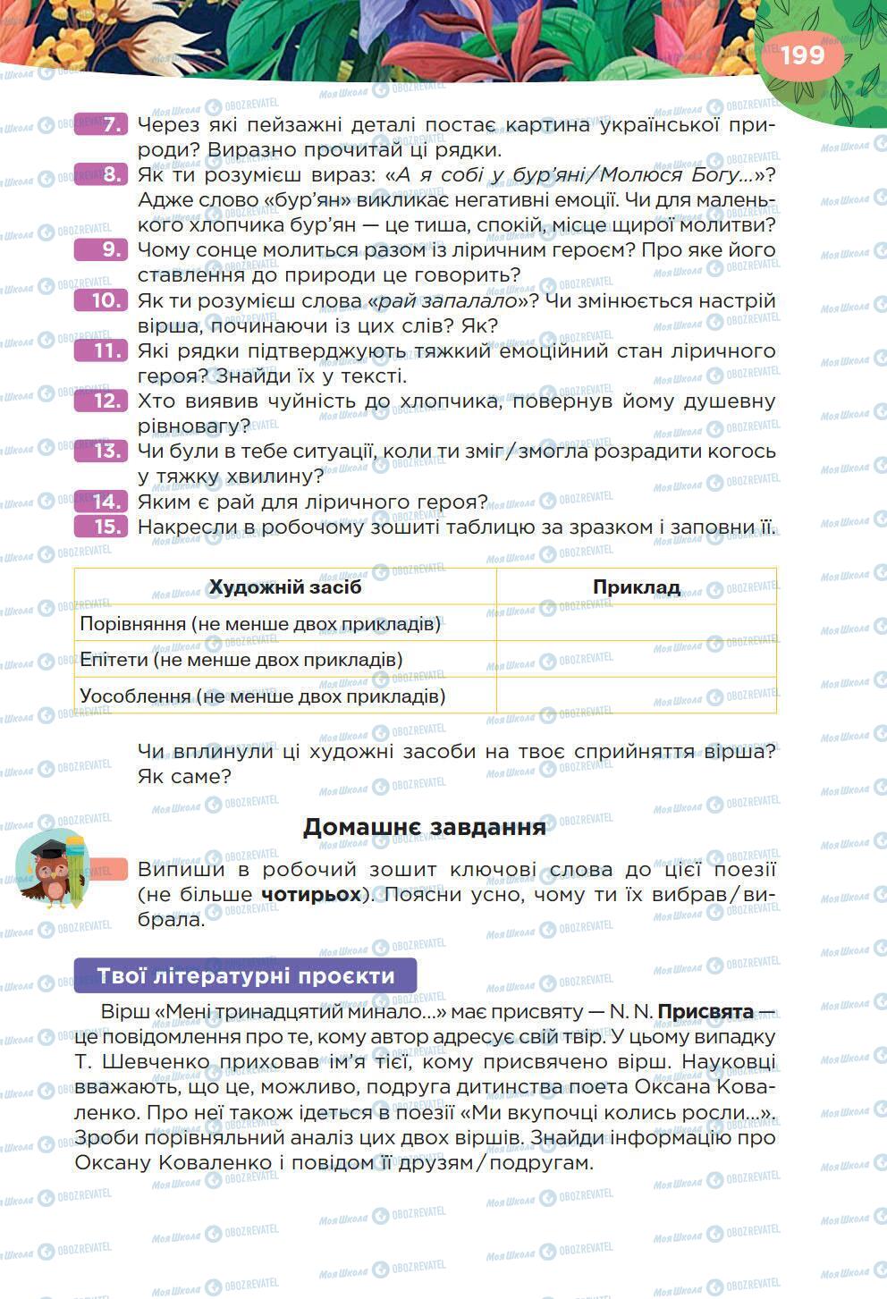 Підручники Українська література 6 клас сторінка 199