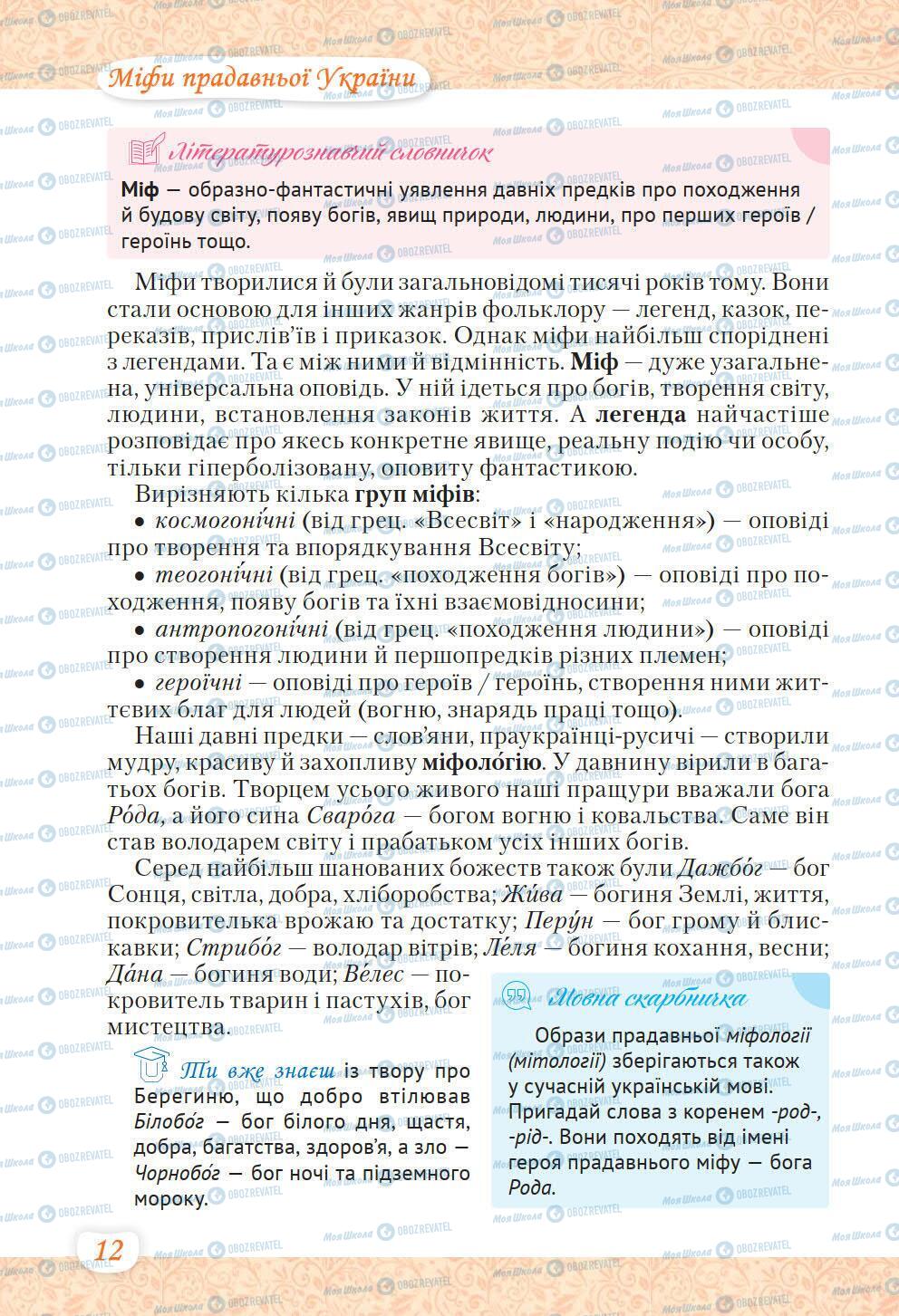 Підручники Українська література 6 клас сторінка 12