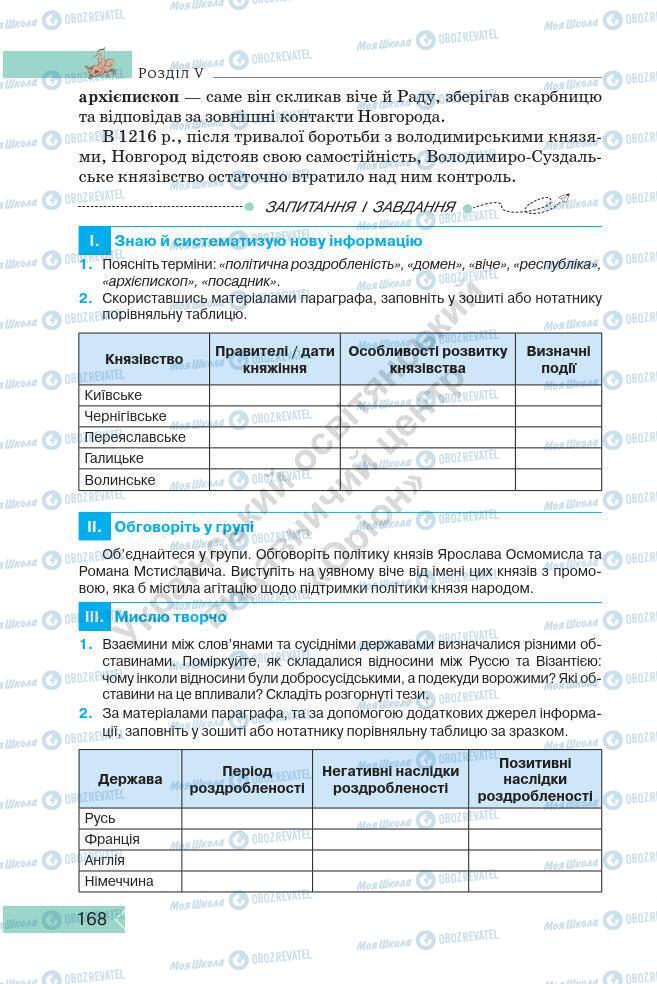 Підручники Історія України 7 клас сторінка 168