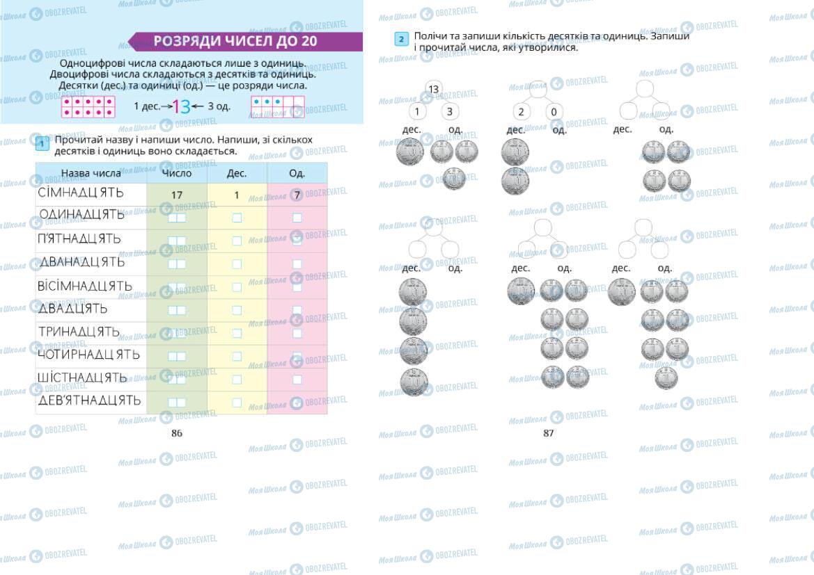 Підручники Математика 1 клас сторінка 86-87