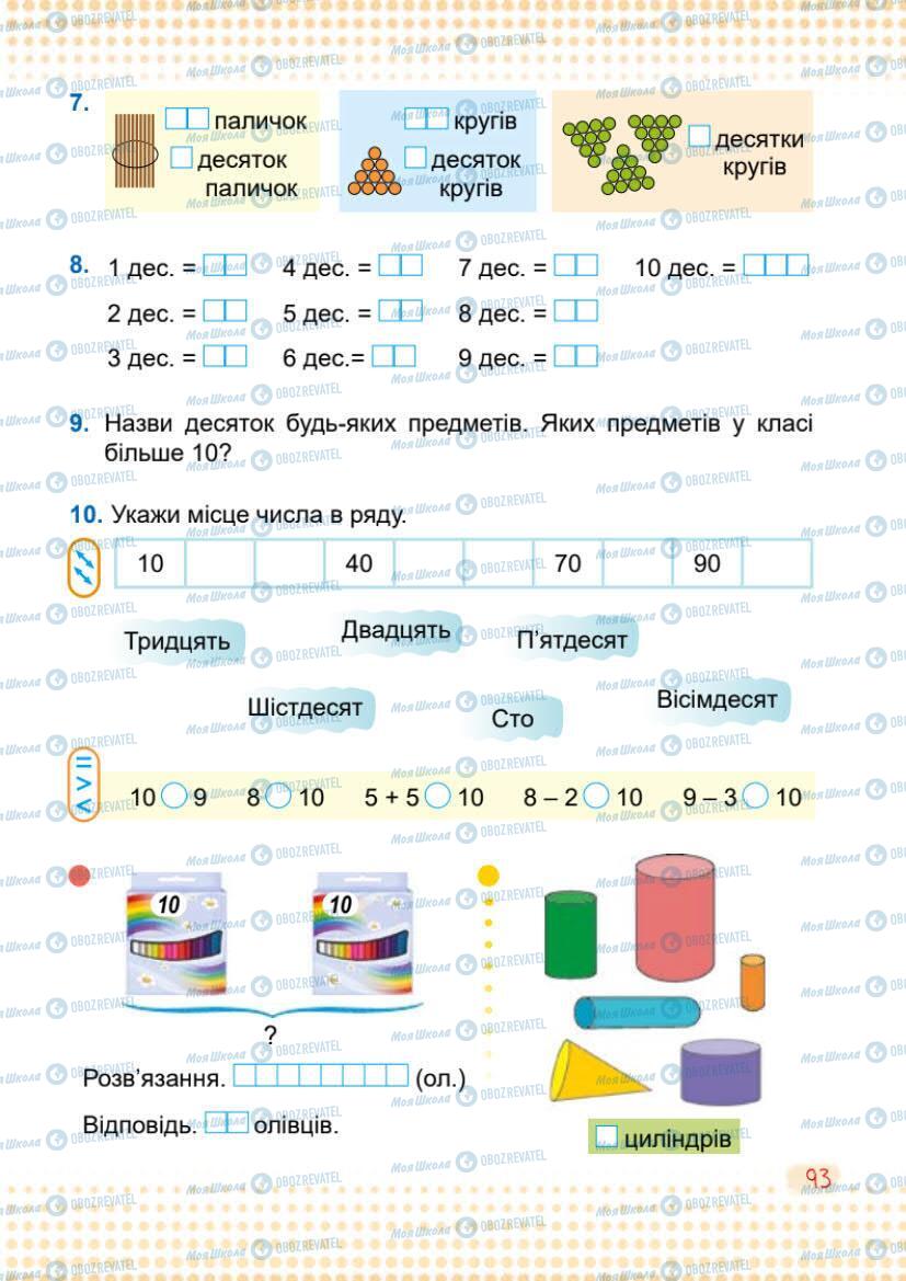 Підручники Математика 1 клас сторінка 93