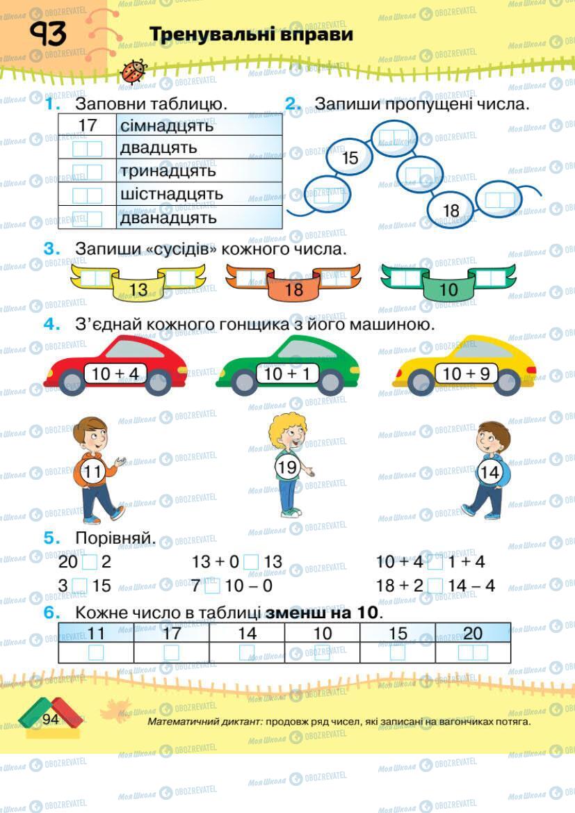 Підручники Математика 1 клас сторінка 94