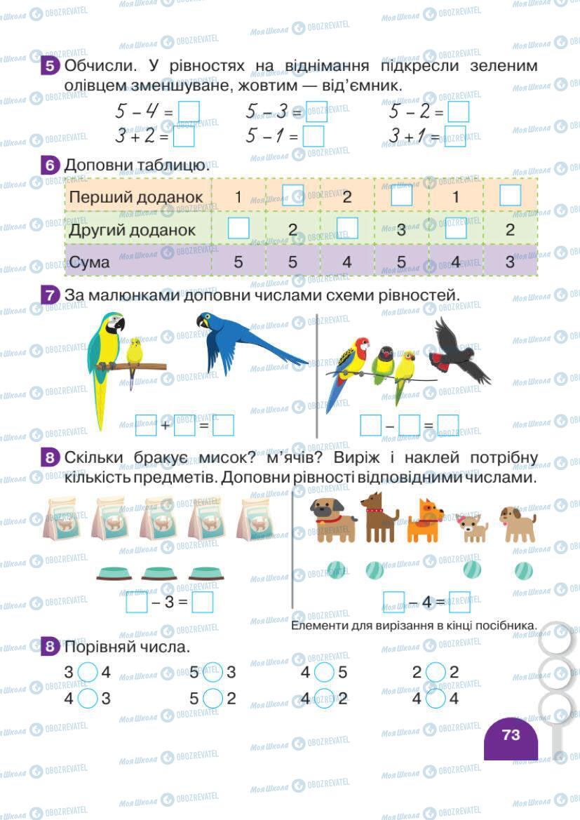 Підручники Математика 1 клас сторінка 73