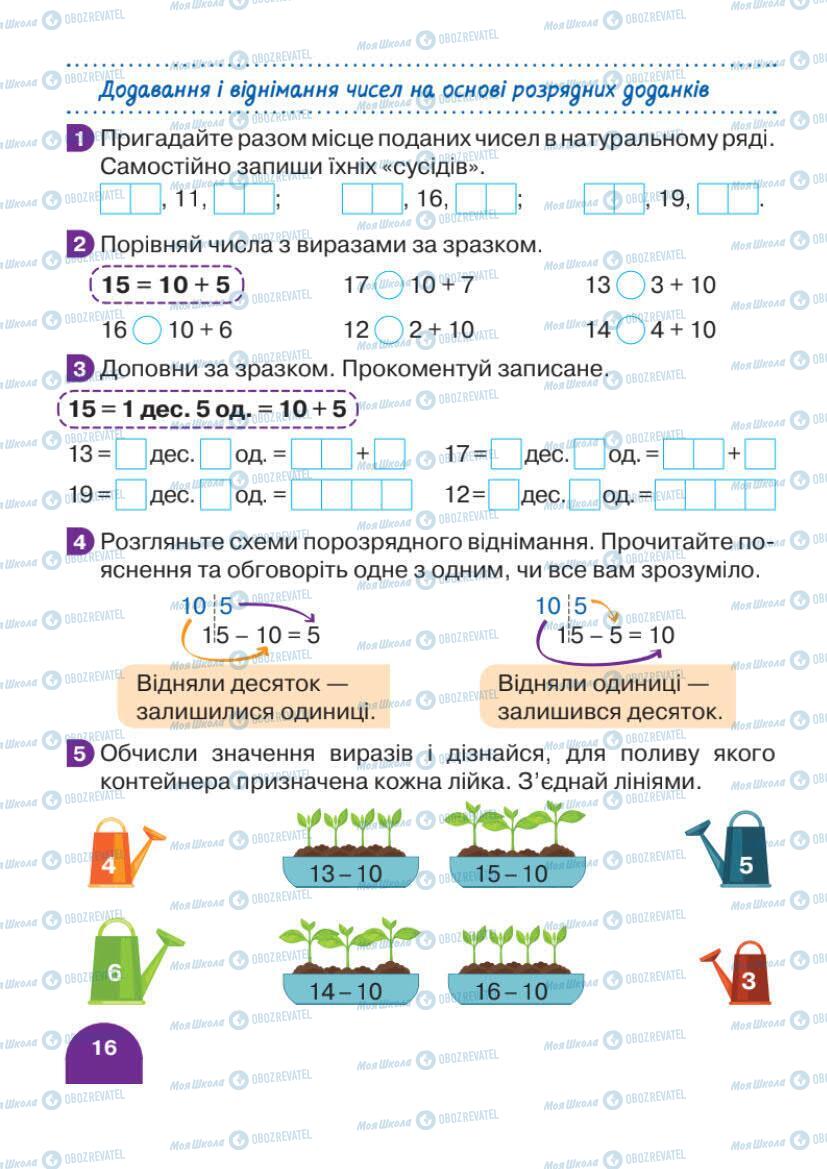 Підручники Математика 1 клас сторінка 16