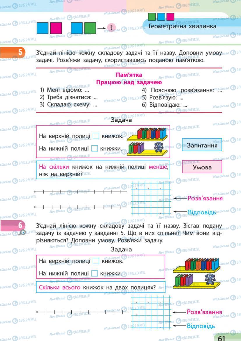 Підручники Математика 1 клас сторінка 61