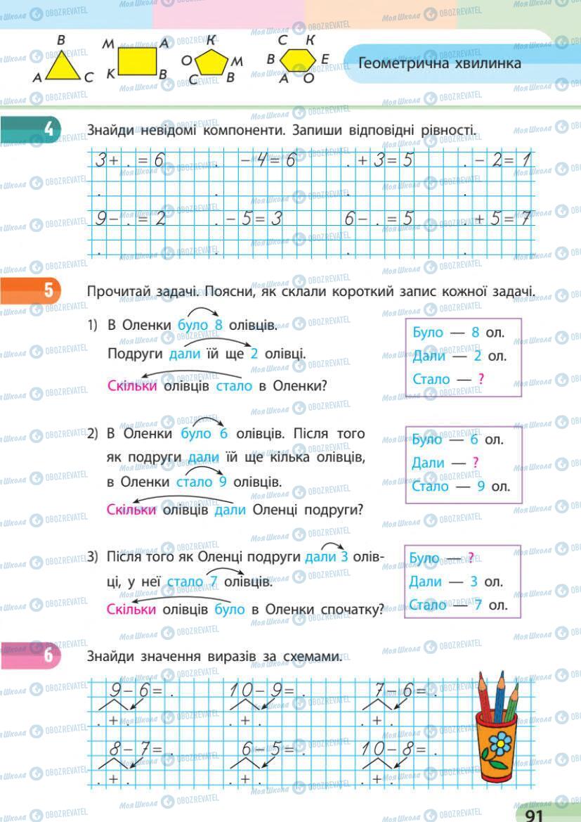 Підручники Математика 1 клас сторінка 91