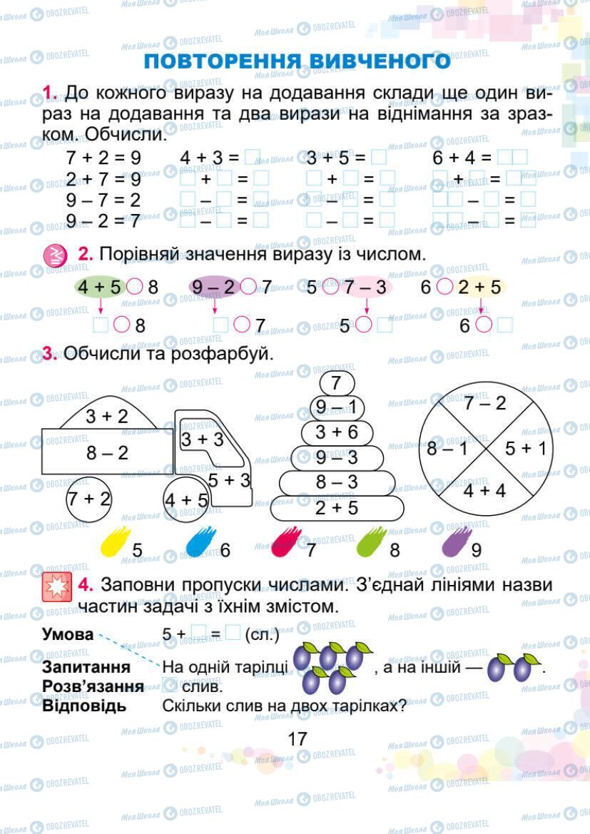 Підручники Математика 1 клас сторінка 17