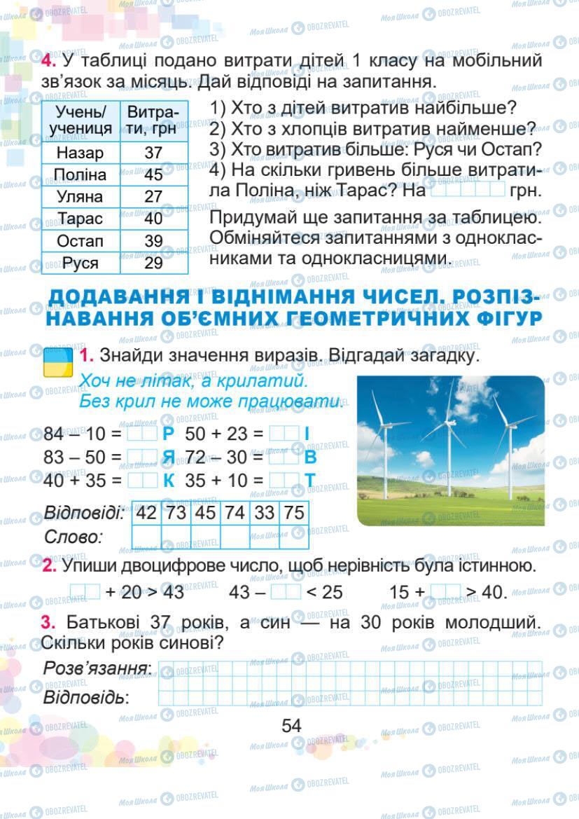 Підручники Математика 1 клас сторінка 54