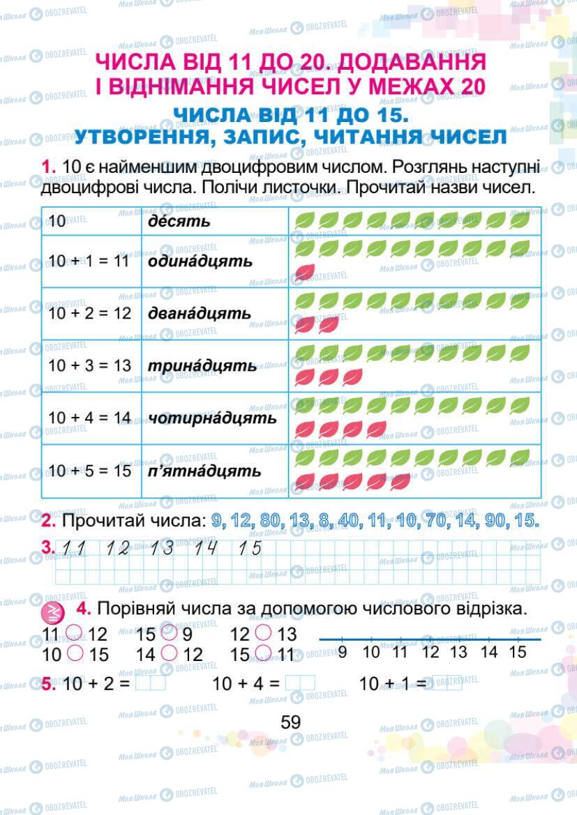 Підручники Математика 1 клас сторінка 59