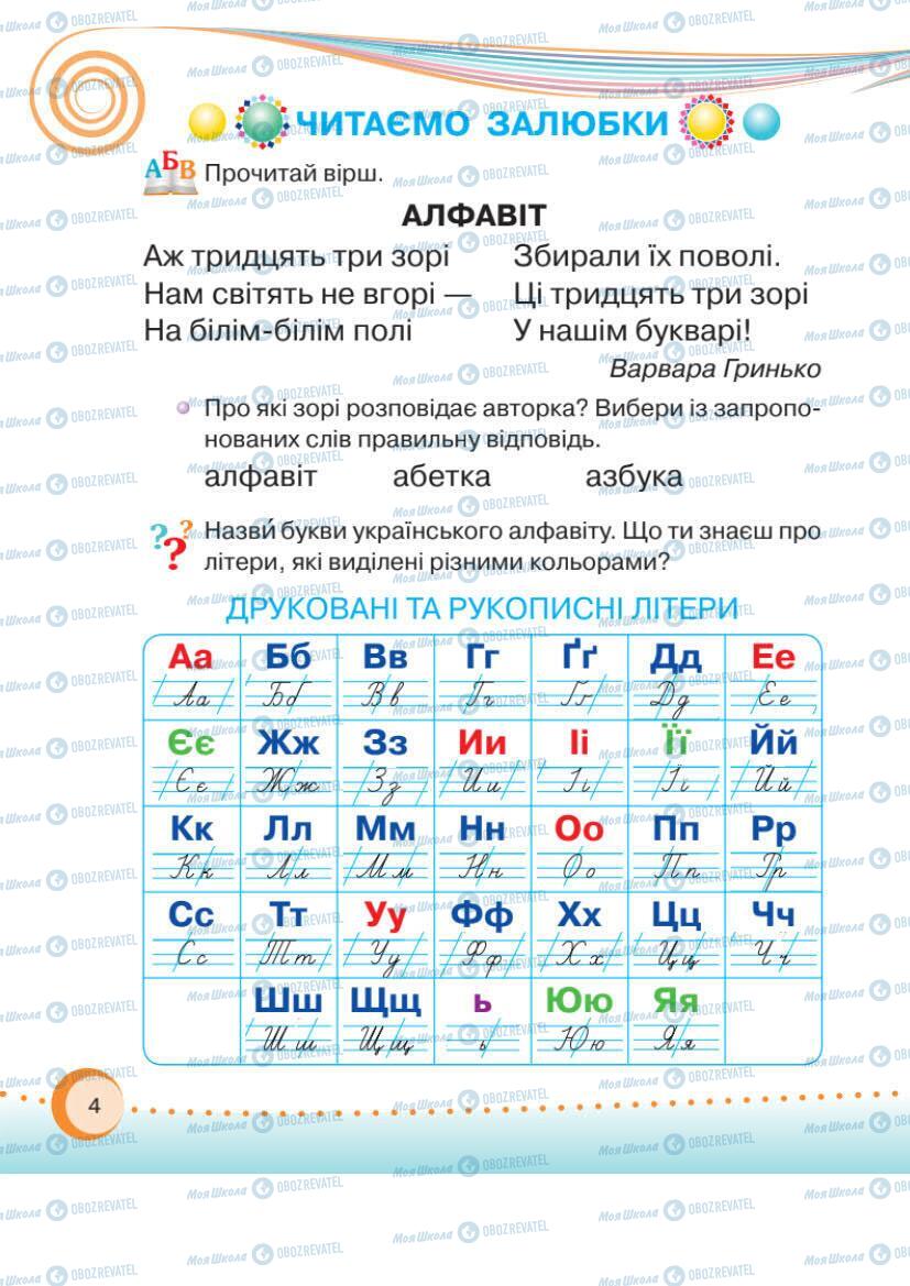 Підручники Українська мова 1 клас сторінка Сторінка  4