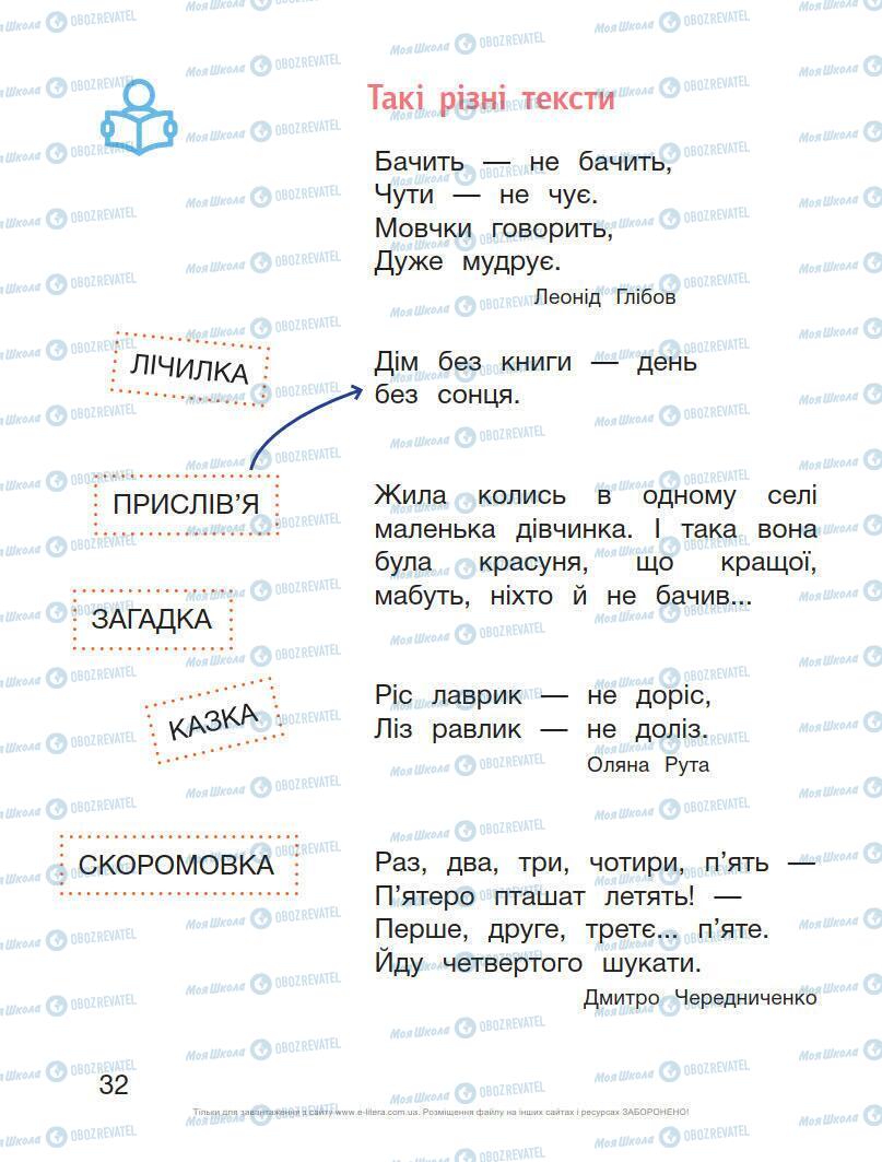 Учебники Укр мова 1 класс страница Сторінка  32