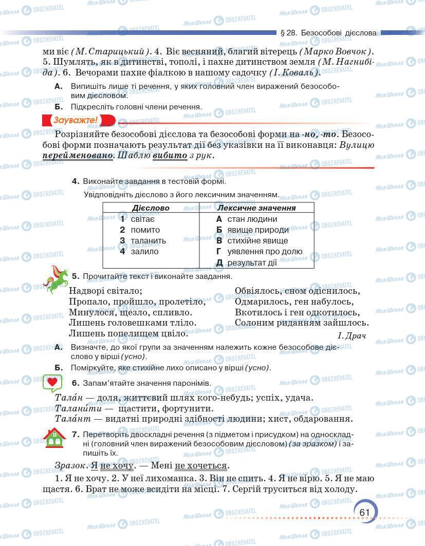 Підручники Українська мова 7 клас сторінка 61