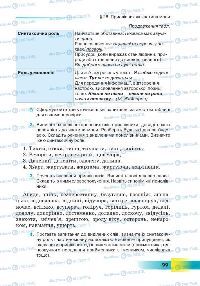 Учебники Укр мова 7 класс страница 99