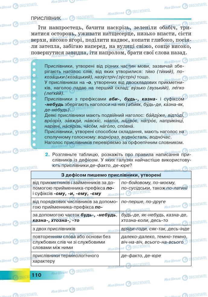 Підручники Українська мова 7 клас сторінка 110