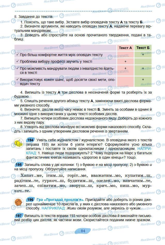 Підручники Українська мова 7 клас сторінка 84