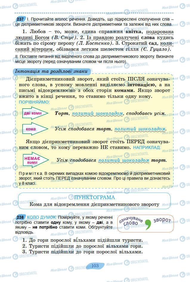 Підручники Українська мова 7 клас сторінка 103