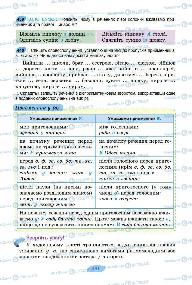 Підручники Українська мова 7 клас сторінка 191