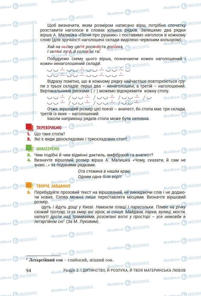 Підручники Українська література 7 клас сторінка 94