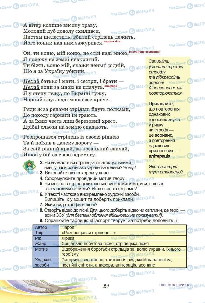 Підручники Українська література 7 клас сторінка 24