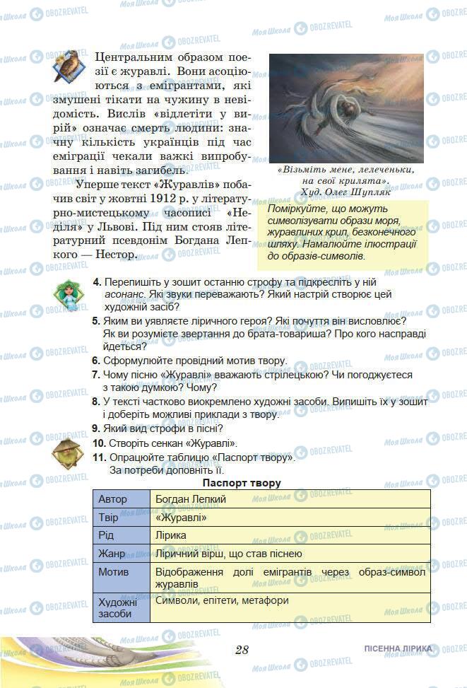 Підручники Українська література 7 клас сторінка 28