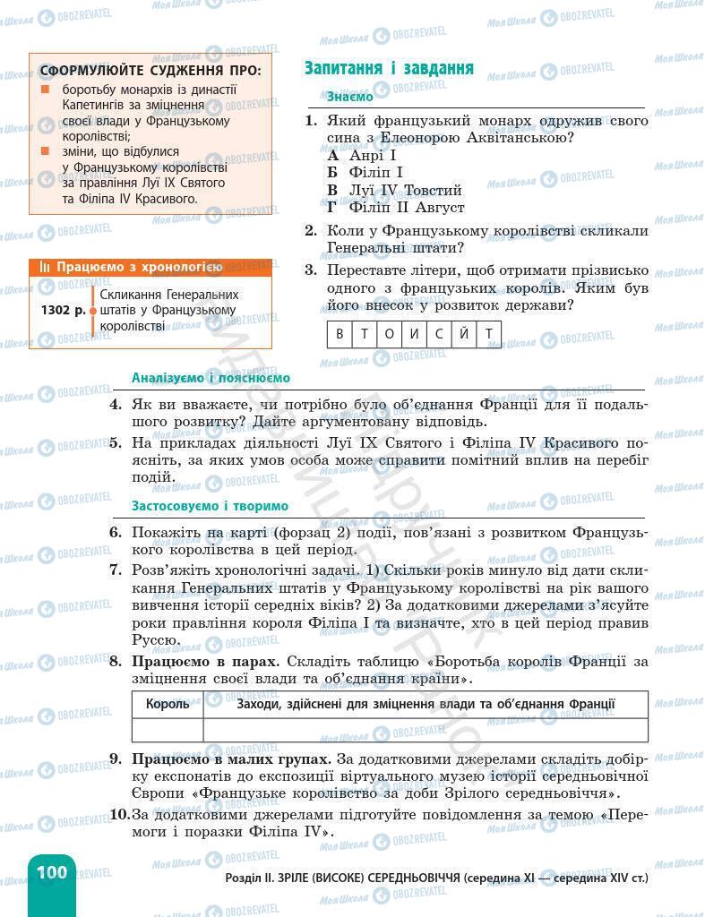 Підручники Всесвітня історія 7 клас сторінка 100