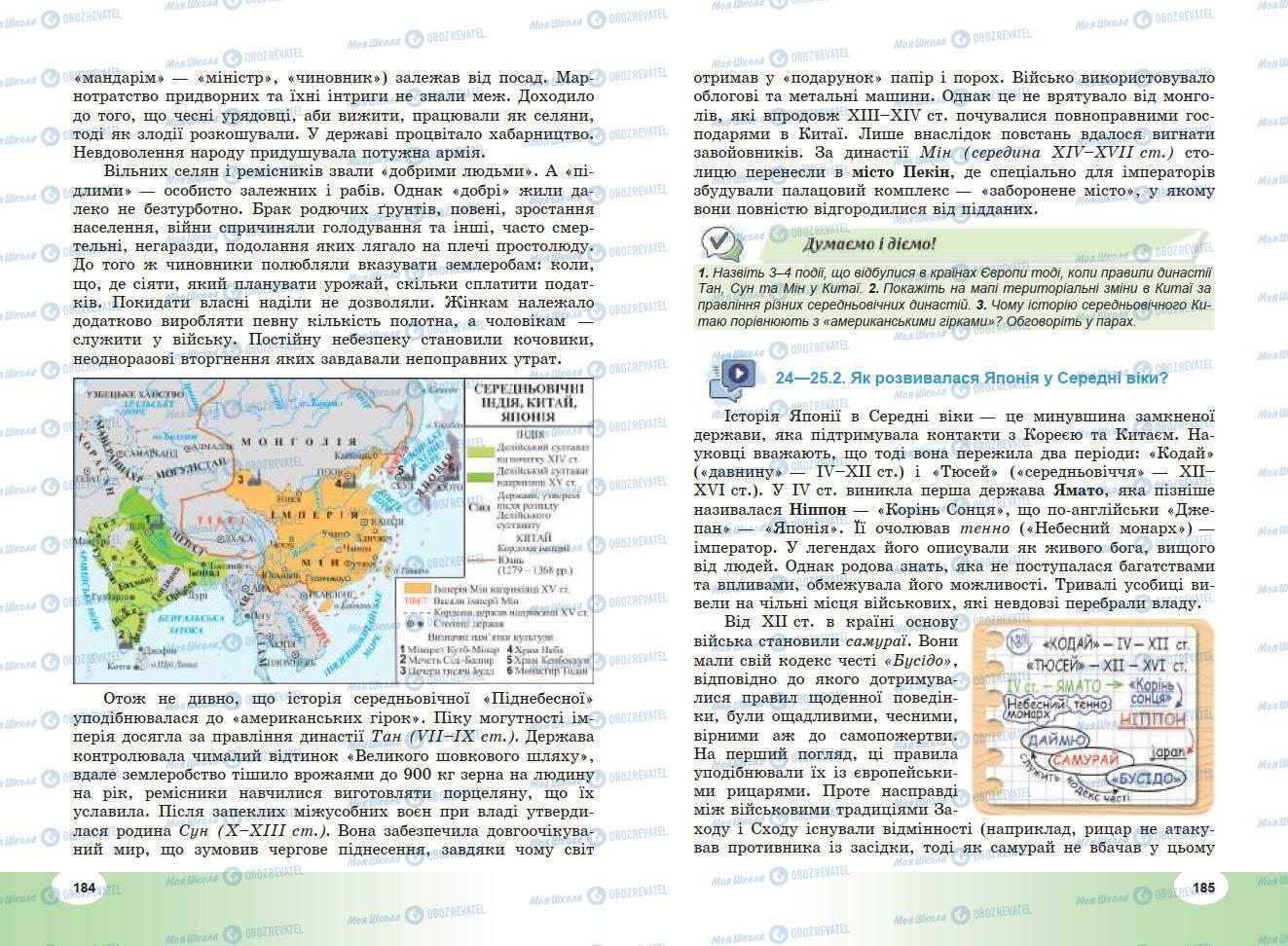 Підручники Всесвітня історія 7 клас сторінка 184-185