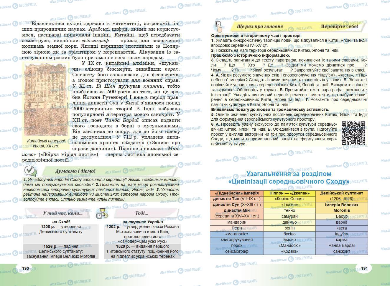 Підручники Всесвітня історія 7 клас сторінка 190-191