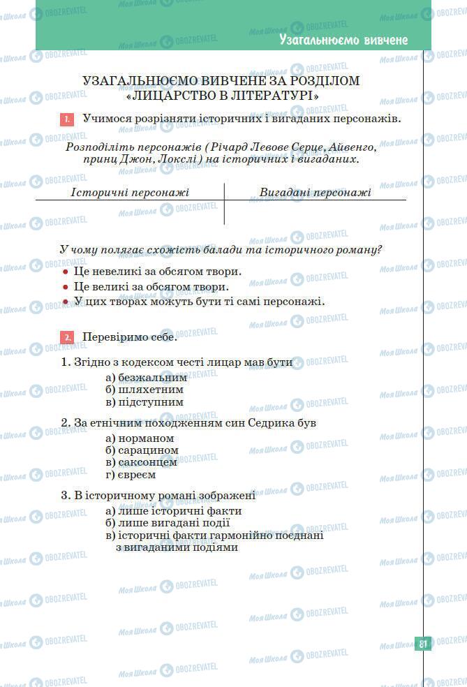 Підручники Зарубіжна література 7 клас сторінка 81