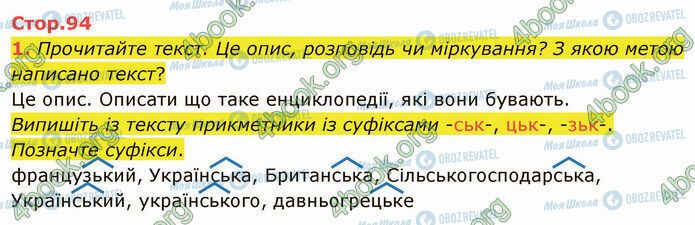 ГДЗ Українська мова 4 клас сторінка Стр.94