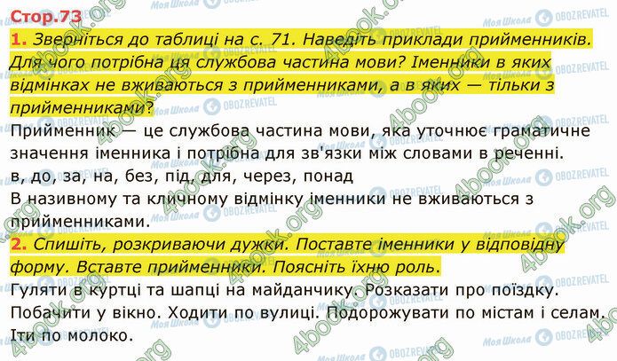 ГДЗ Українська мова 4 клас сторінка Стр.73 (1-2)