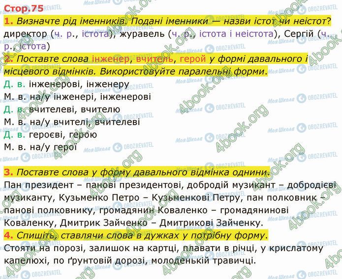 ГДЗ Українська мова 4 клас сторінка Стр.75