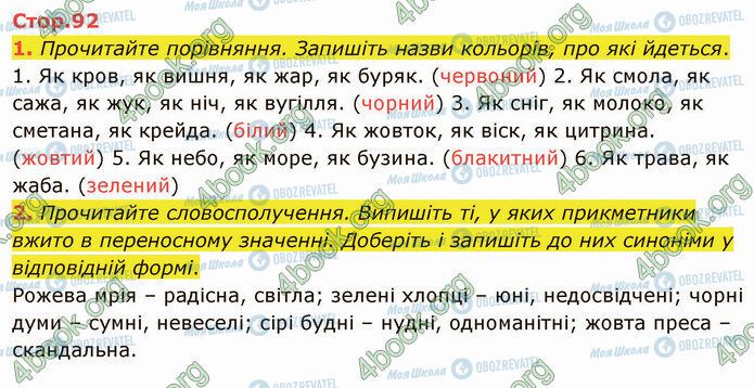 ГДЗ Українська мова 4 клас сторінка Стр.92