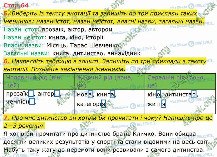 ГДЗ Українська мова 4 клас сторінка Стр.64